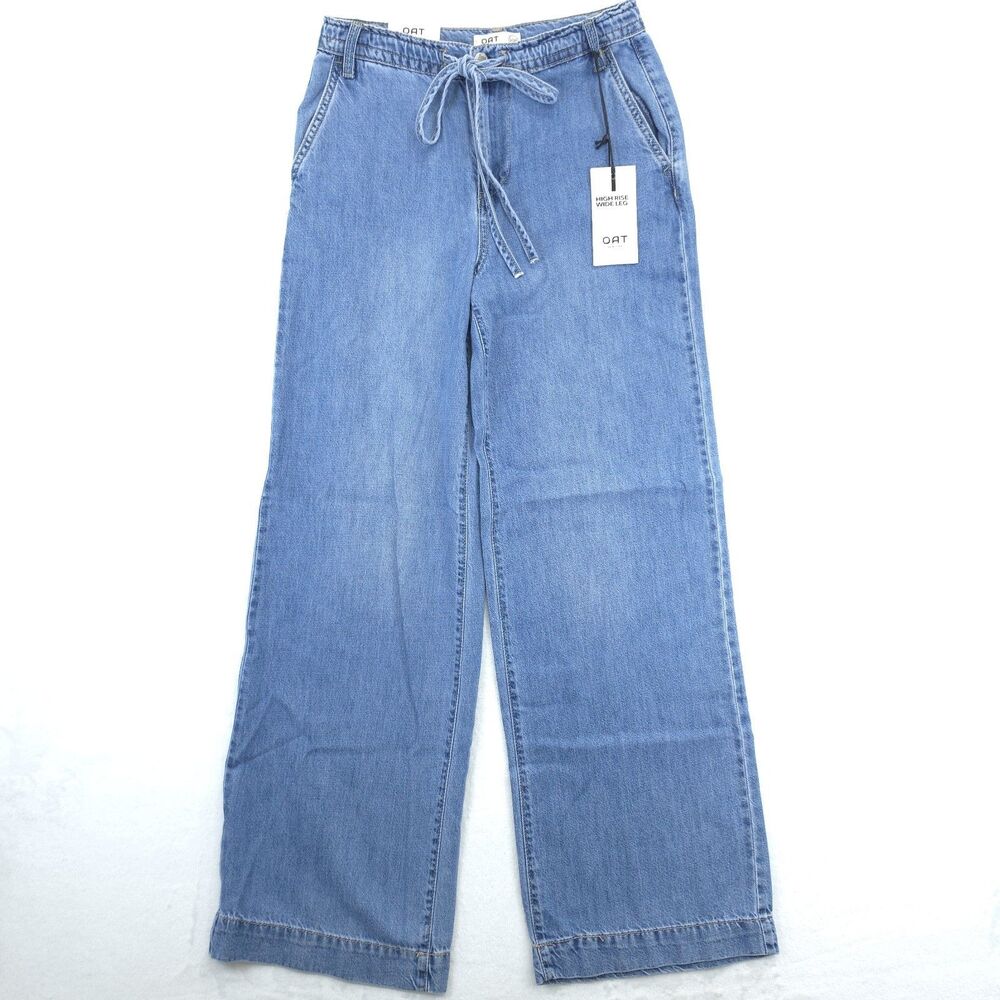 OAT Jeans Womens 2/26 Blue Wide Leg High Rise Medium Wash NWT